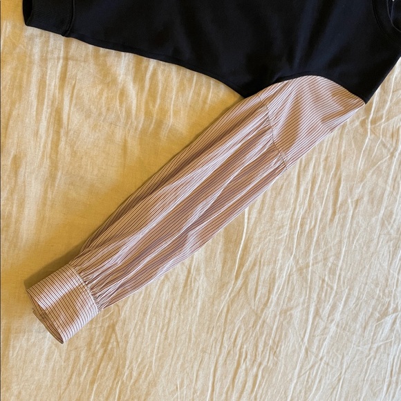 Derek Lam Black Mixed Media Top with Pink Striped Sleeves. - Picture 6 of 8